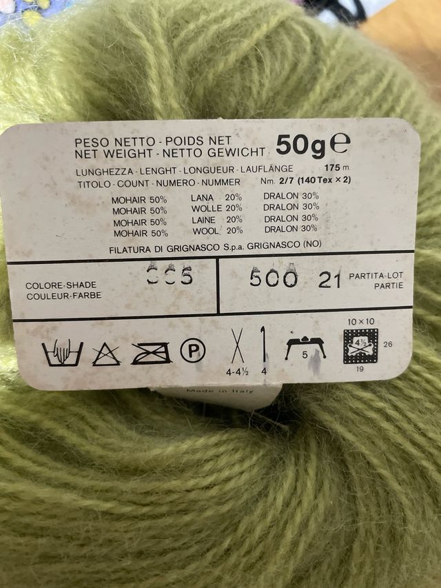 Mohair misto lana bianco e verde acido