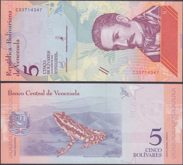 VENEZUELA - 5 billetes 5 a 50 bolívares 1989-2018