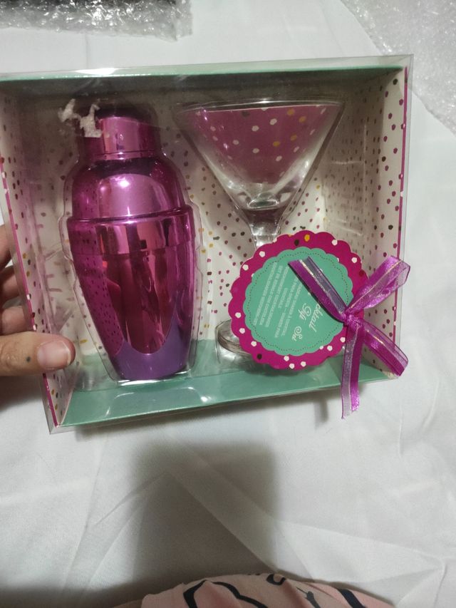 kit coctelera rosa+vaso cóctel