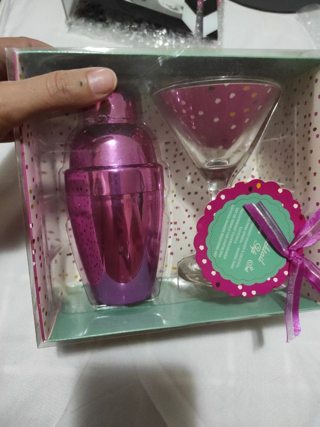 kit coctelera rosa+vaso cóctel