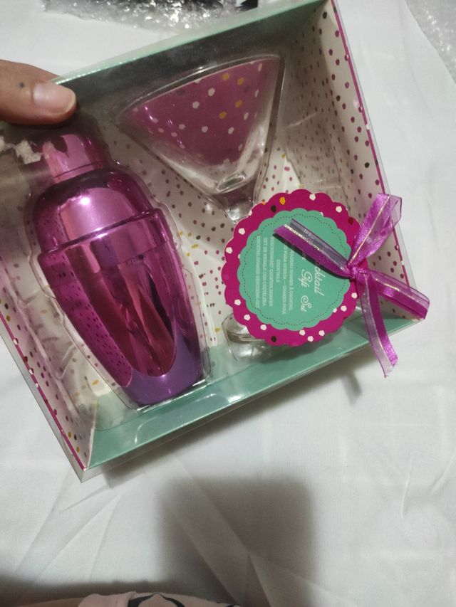 kit coctelera rosa+vaso cóctel