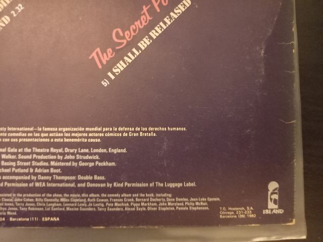 The secret policemen's concert vinilo 12" LP álbum