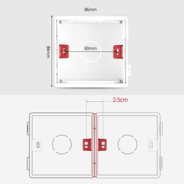 Caja empotrable pared interruptor 86x84x52 mm LED