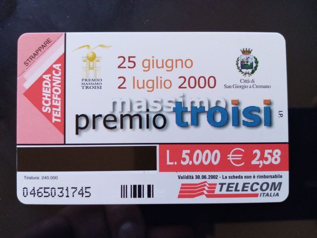 SCHEDA TELEFONICA NUOVA "PREMIO MASSIMO TROISI" 