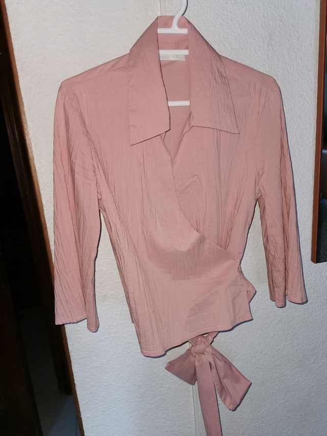 Blusa rosa polverosa incrociata con nastro a manica 3/4 T38
