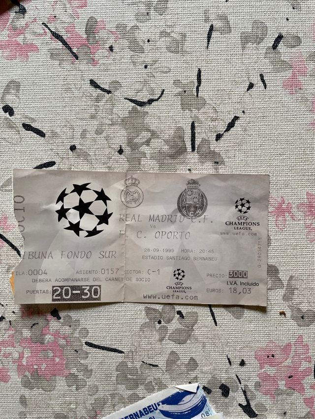 Vecchi biglietti della Champions League del Real Madrid