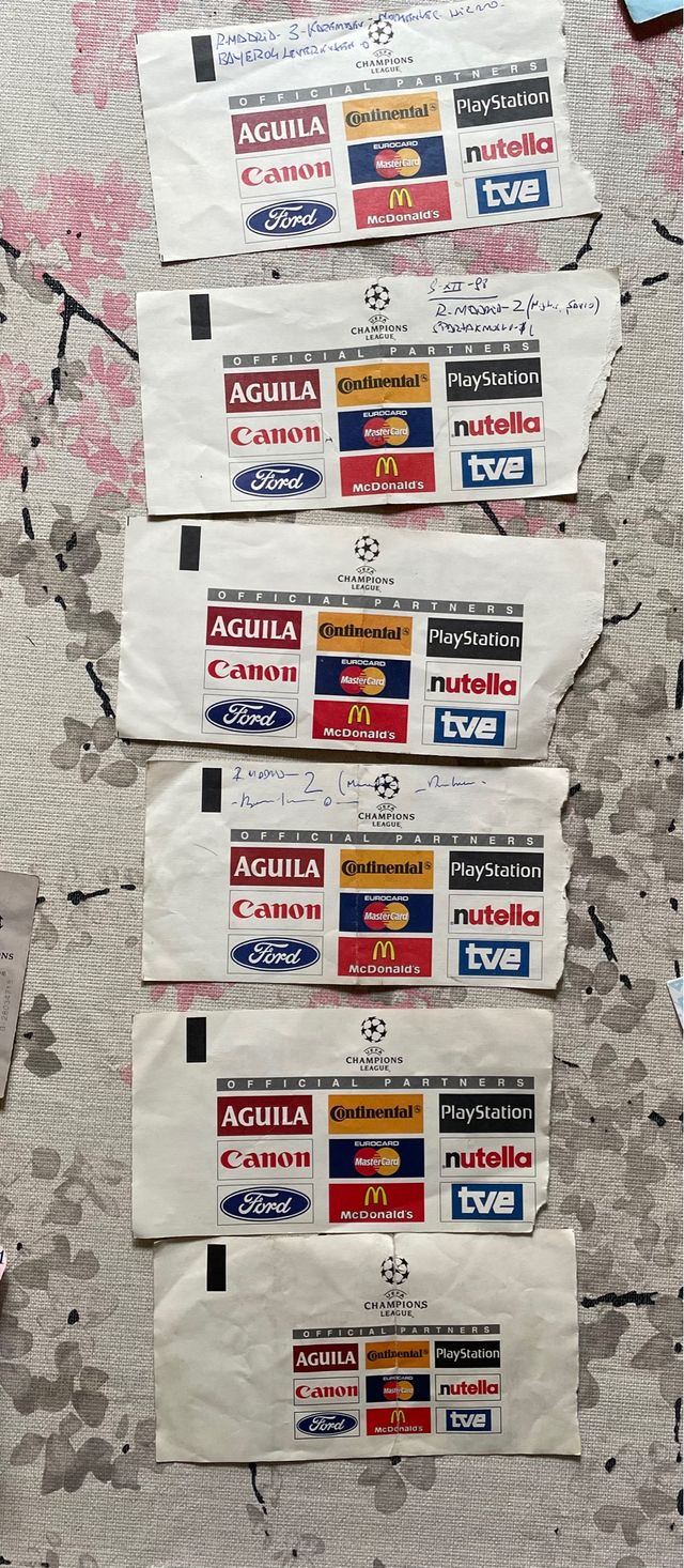 Vecchi biglietti della Champions League del Real Madrid