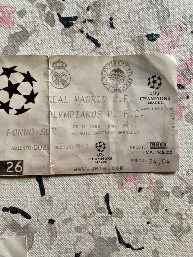 Vecchi biglietti della Champions League del Real Madrid