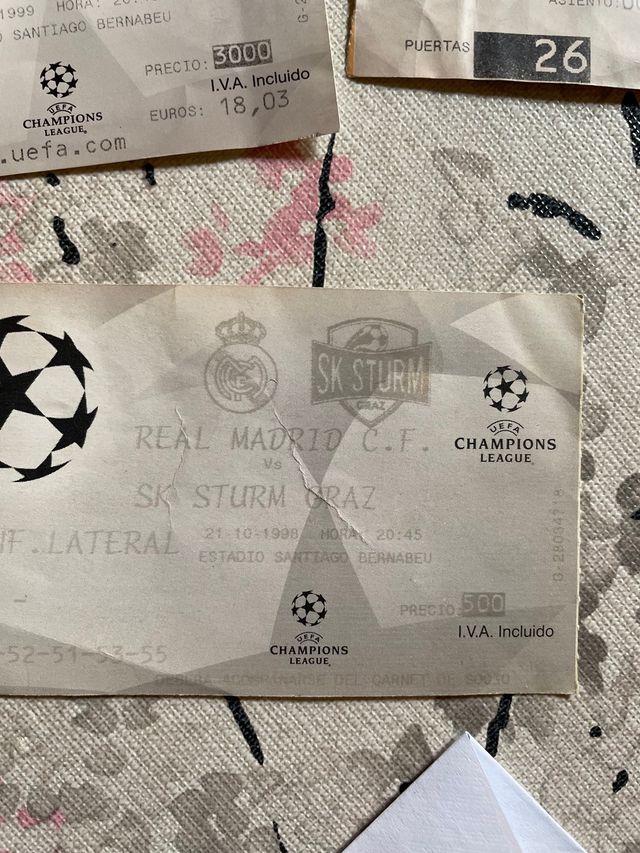 Vecchi biglietti della Champions League del Real Madrid