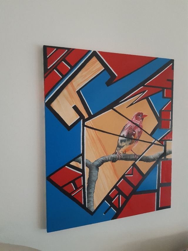 Dipinto Fringuello Fragola astratto geometrico