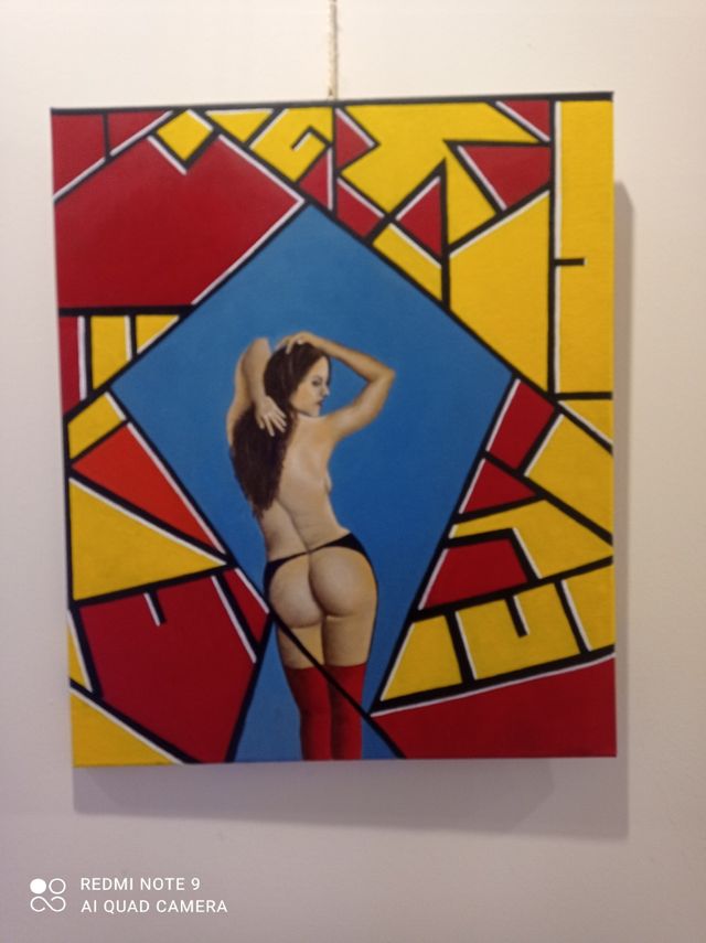 Quadro nudo di donna astratto geometrico