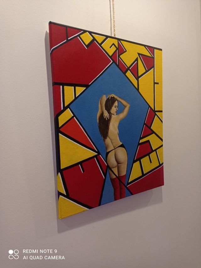 Quadro nudo di donna astratto geometrico
