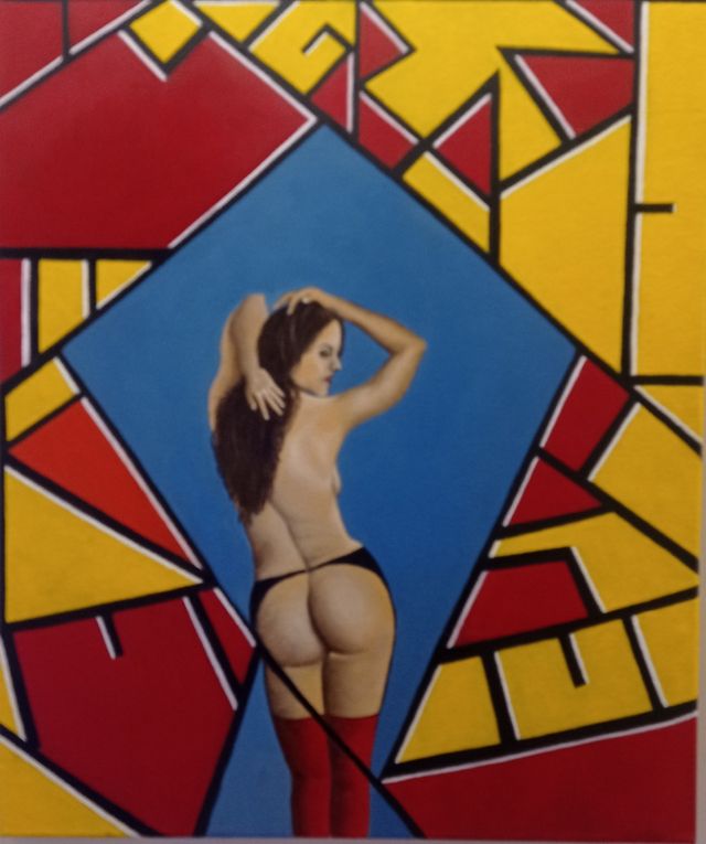 Quadro nudo di donna astratto geometrico