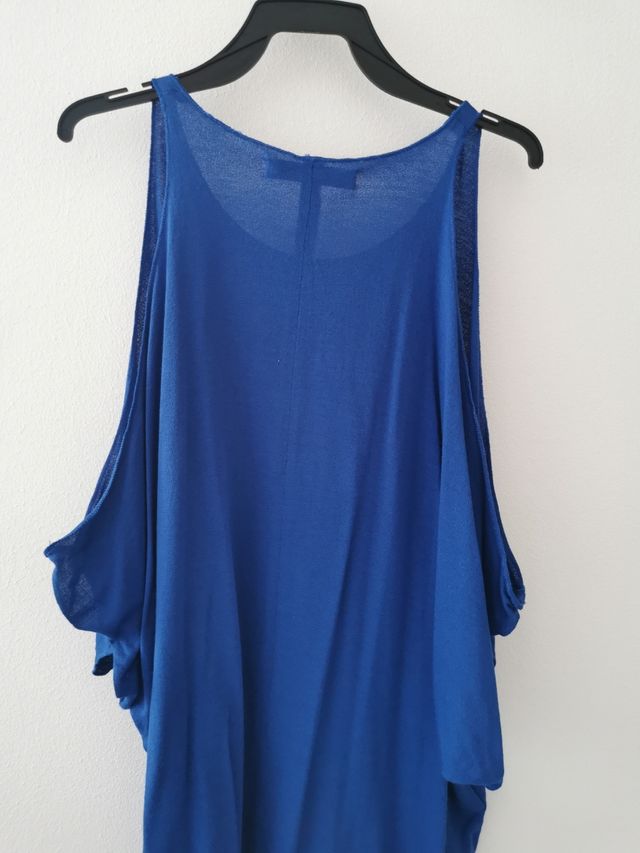 camiseta, top manga azul elétrico