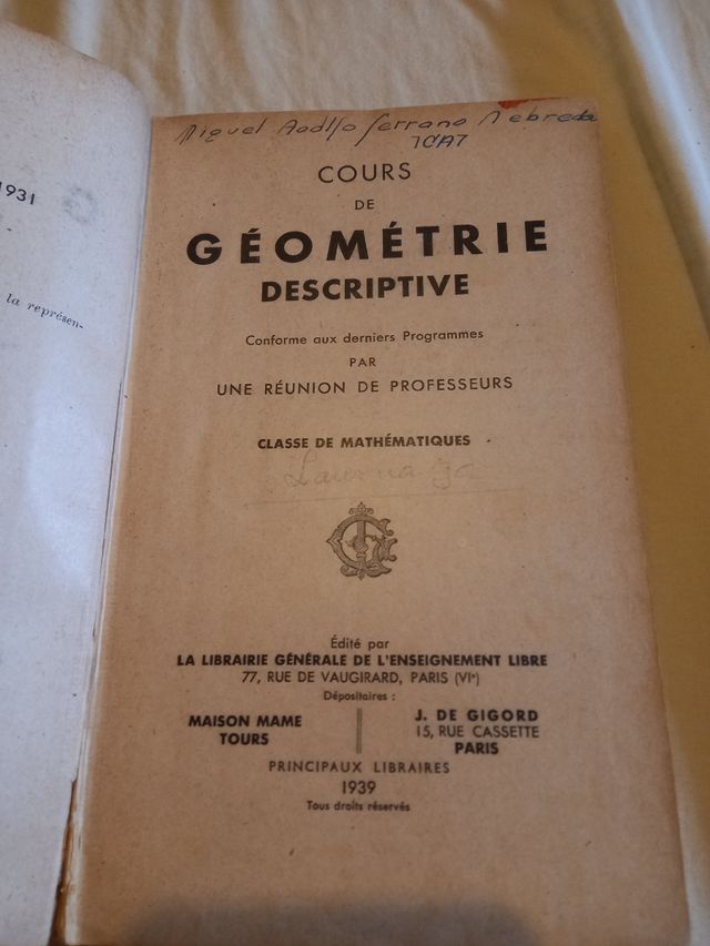 Cours de Géométrie Descriptive 1939 Mame Gigord