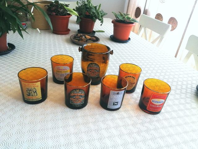 6 vasos de whisky vintage y cubitera