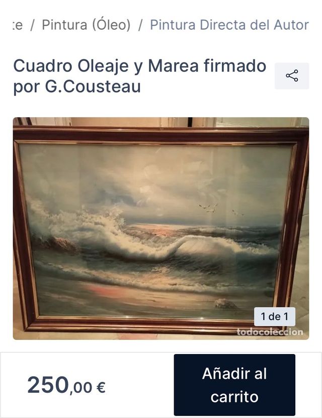 Cuadro pintura lámina óleo marina de G. Cousteau