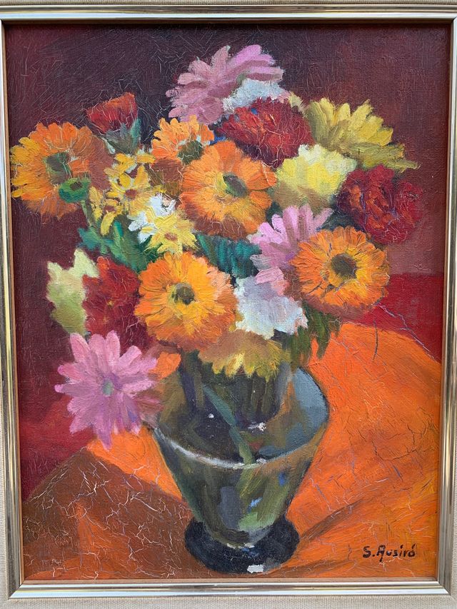 OLEO JARRON CON FLORES ENMARCADO DISPONIBLE !!!