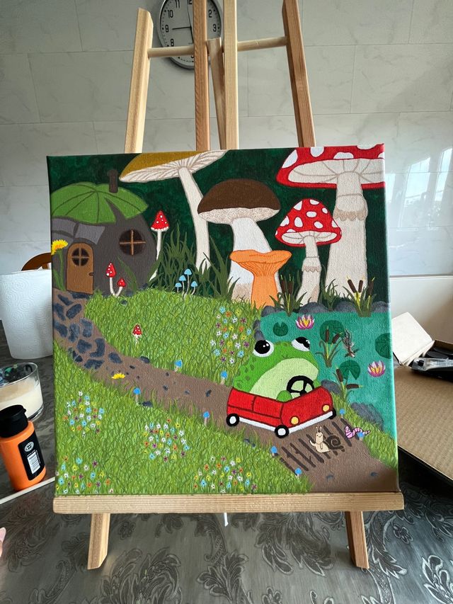 Cuadro ranita en coche