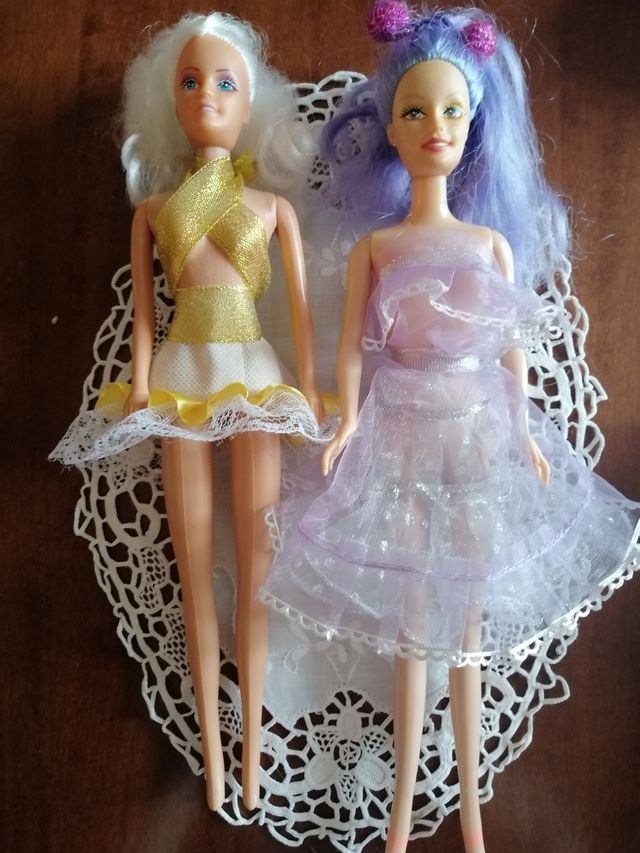 Coppia di barbie comprese di vestiti e accessori