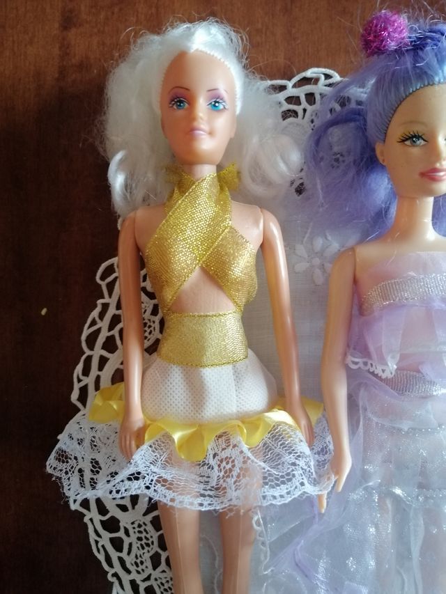Coppia di barbie comprese di vestiti e accessori