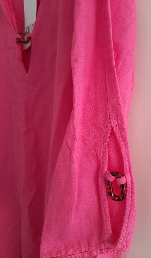 Vestido Zara túnica con lino Fucsia L