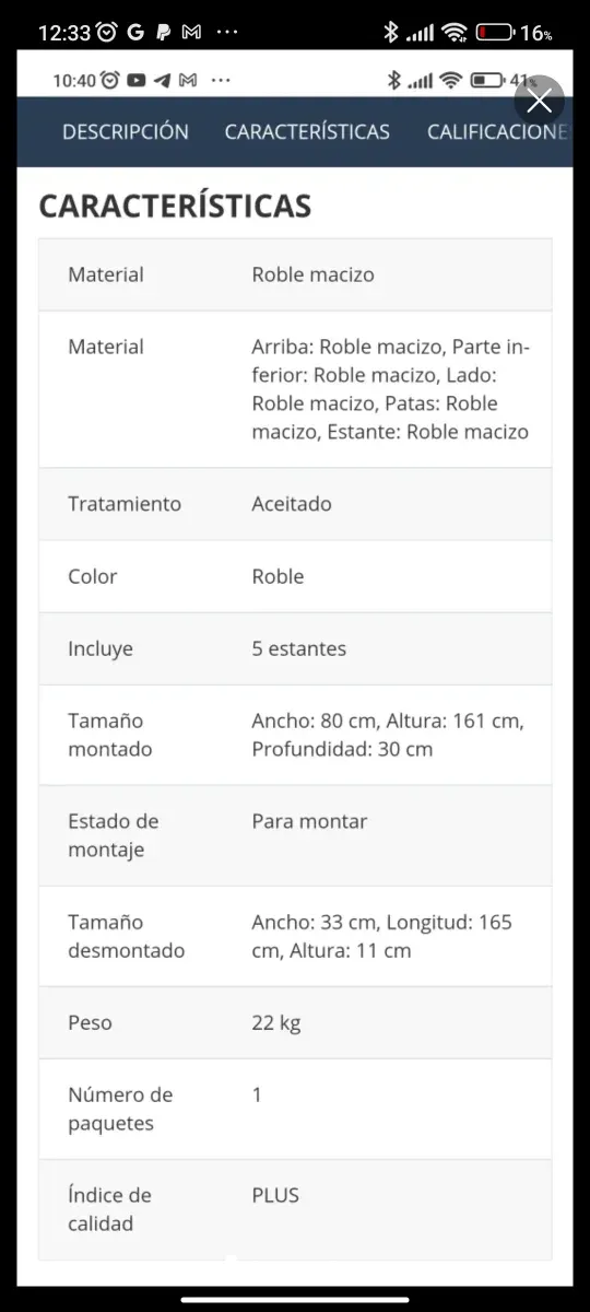 Estantería de roble.