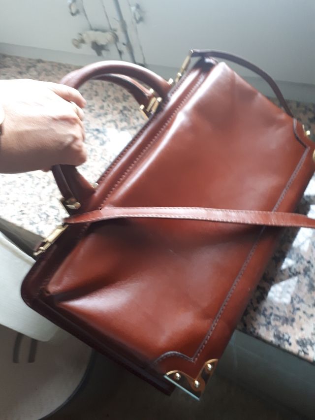 Bolso marron ante y piel bovina