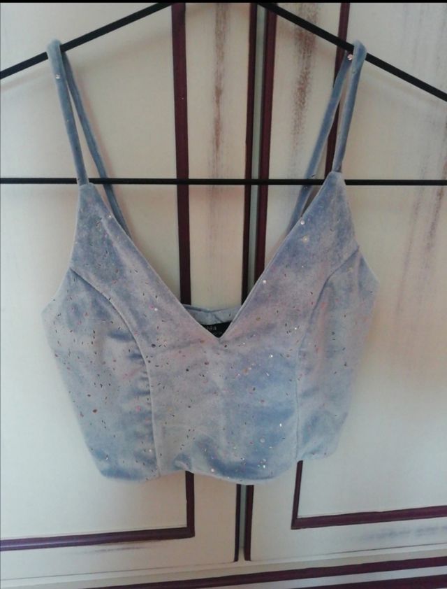 Top azul terciopelo fiesta