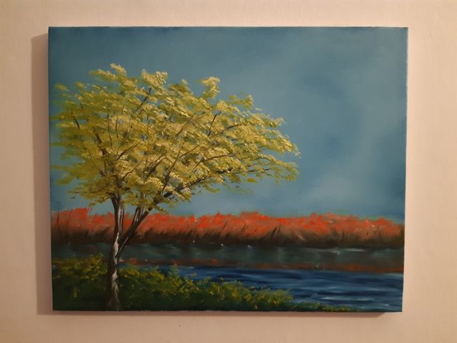 Quadro paesaggio con albero della vita