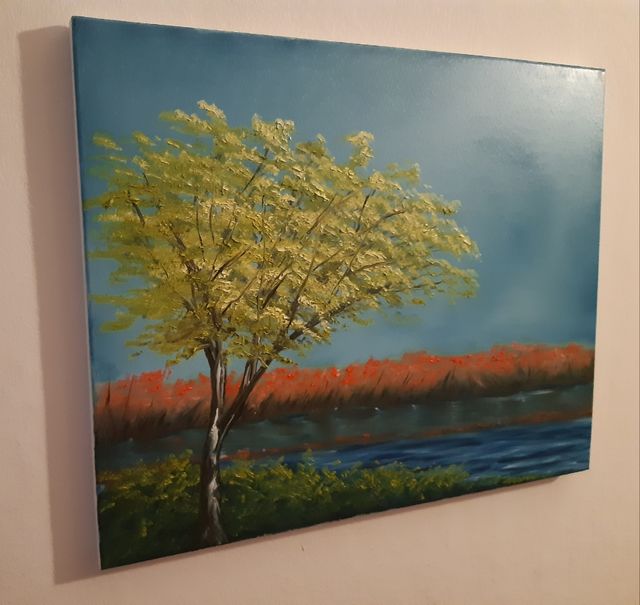 Quadro paesaggio con albero della vita