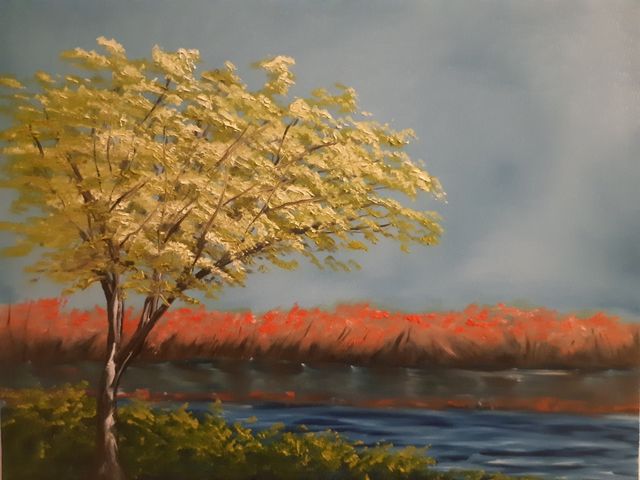 Quadro paesaggio con albero della vita