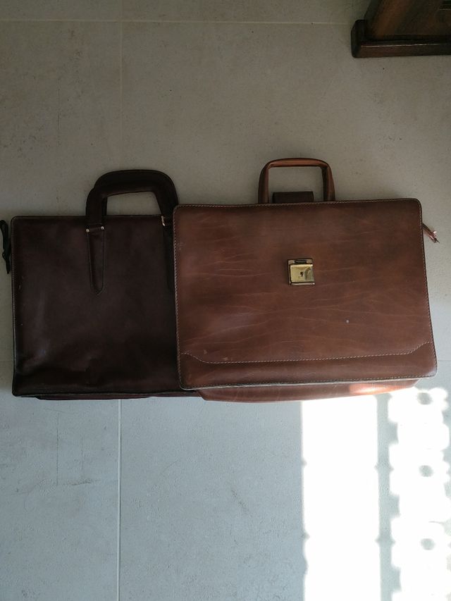 Set 2 cartelle in pelle vintage