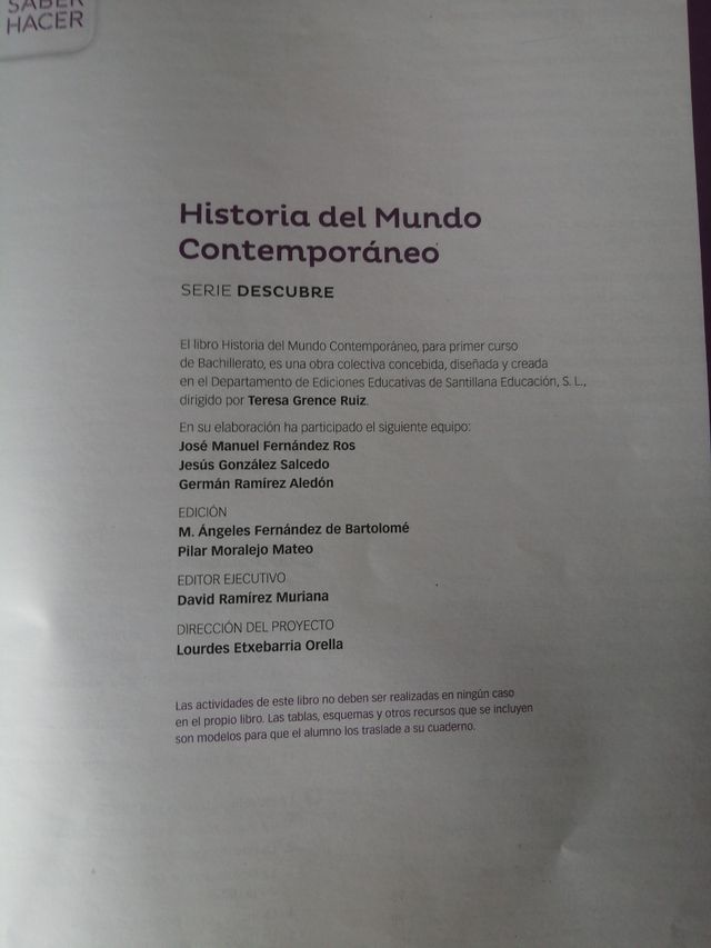 Libro Historia del mundo contemporáneo 1 bachiller