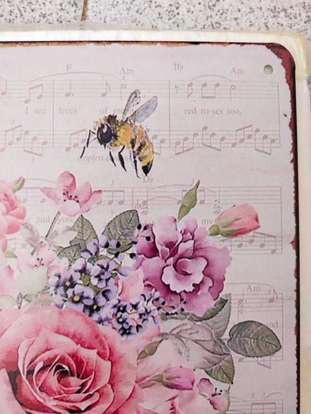 Cartel de metal ramo de flores con abejas