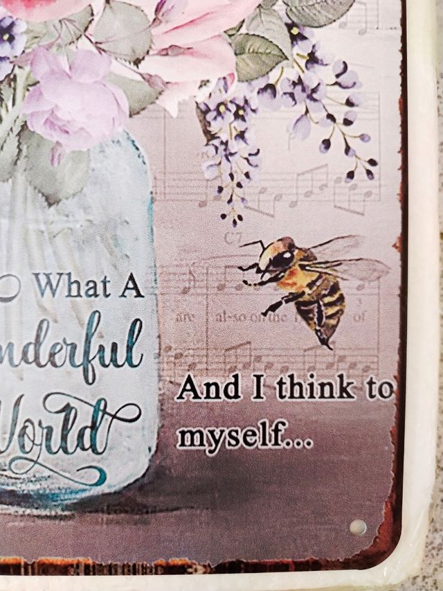 Cartel de metal ramo de flores con abejas