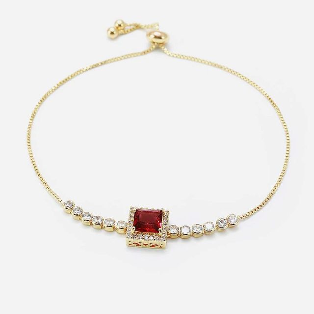 Pulsera ajustable circonita y pedra chapado rodio