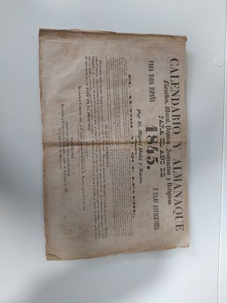 calendario y Almanaque 1845