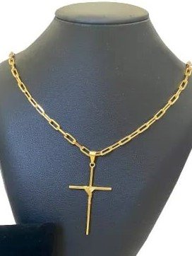 Cadena Masculino Cruz Pequeña chapado oro 18