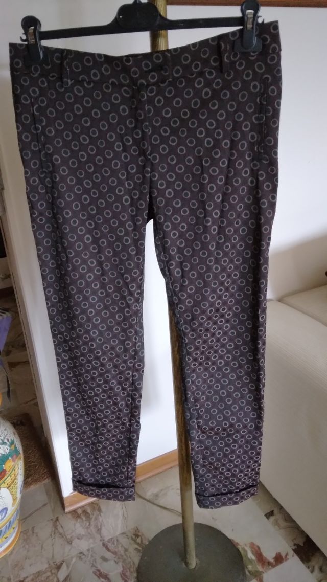 pantaloni  donna marroni e pois