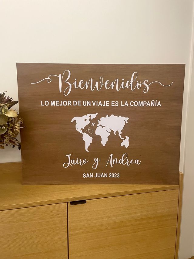 Poster di matrimonio «Benvenuti nel miglior viaggio» Mappa del mondo