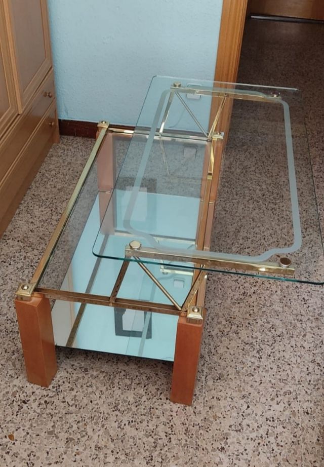 Mesa de centro de vidrio abatible