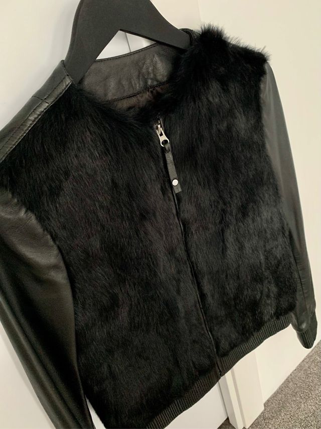 Cazadora cuero natural Mango XS Nueva