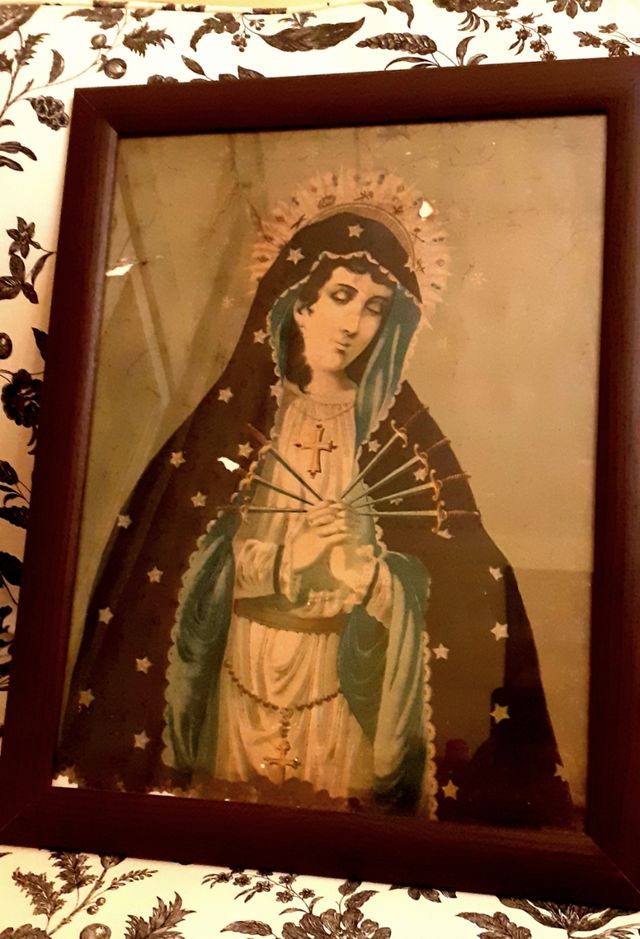 Litografía enmarcada Virgen Dolorosa siglo XIX