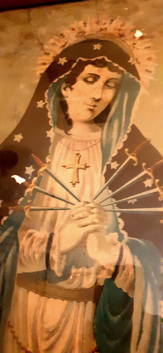 Litografía enmarcada Virgen Dolorosa siglo XIX