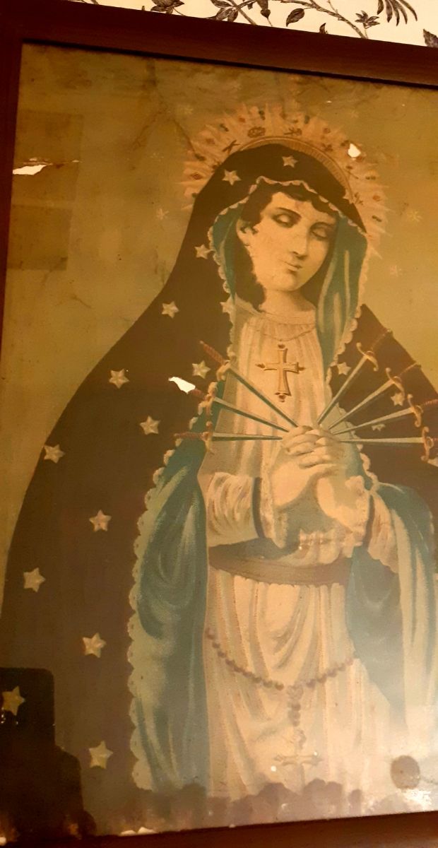 Litografía enmarcada Virgen Dolorosa siglo XIX