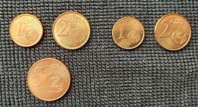 Monedas de 5 2 y 1 céntimo de 2020 y 2019 España