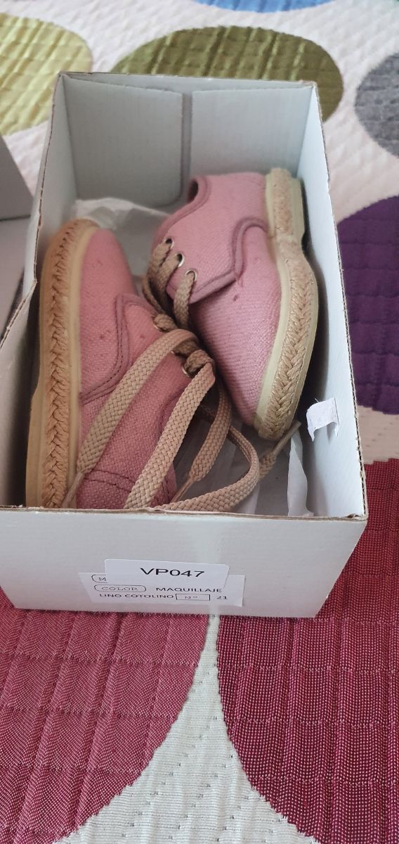 Alpargata niña ceremonia lino talla 25 rosa