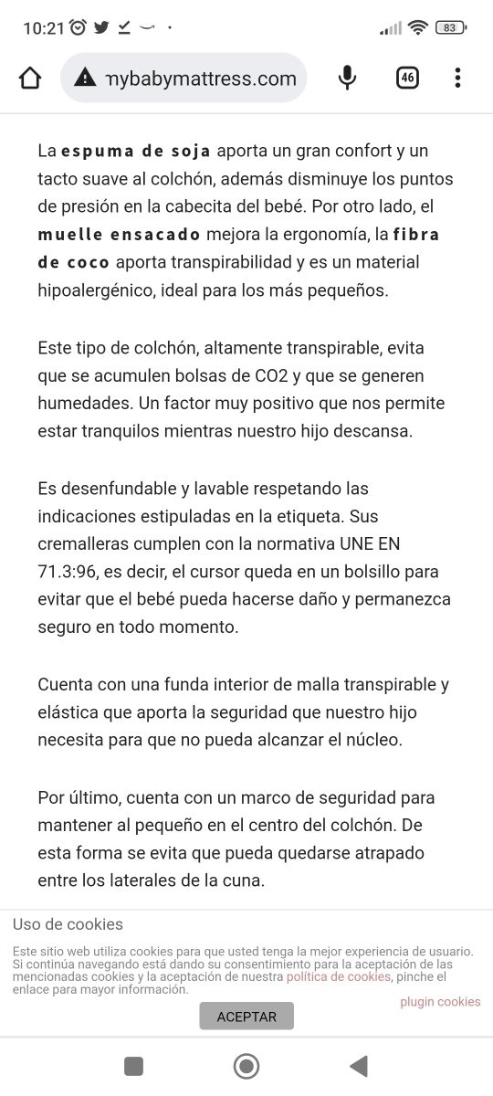 Colchón cuna Symba Baby Mattress