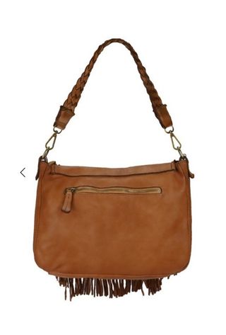 bolso piel italiana flecos. 
